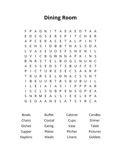 Dining Room Word Search Puzzle