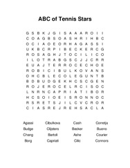 ABC of Tennis Stars Word Search Puzzle