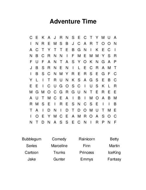 Adventure Time Word Search Puzzle