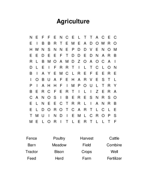 Agriculture Word Search Puzzle