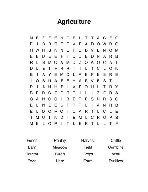 Agriculture Word Search