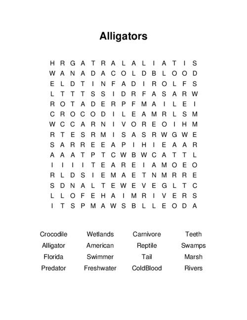 Alligators Word Search Puzzle