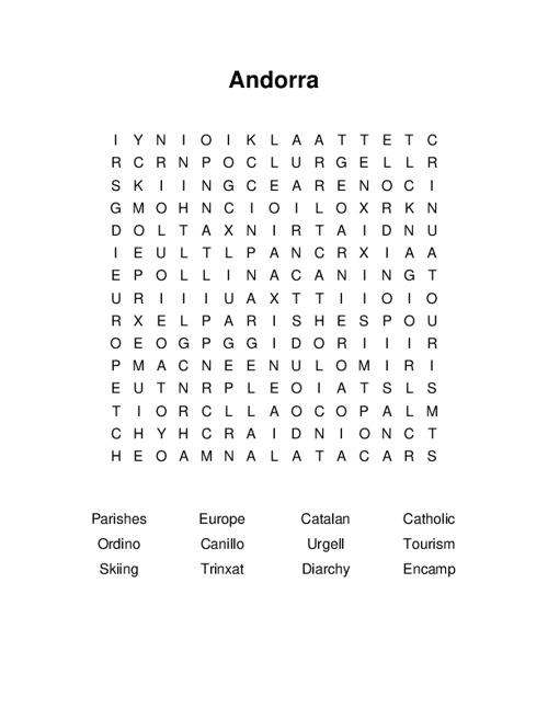 Andorra Word Search Puzzle