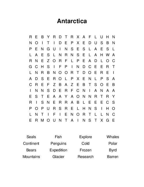 Antarctica Word Search Puzzle