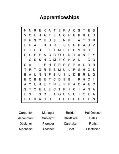 Apprenticeships Word Search Puzzle