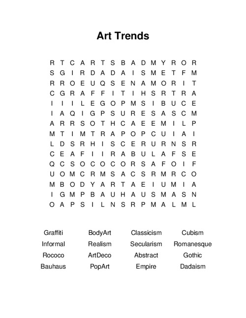 Art Trends Word Search Puzzle