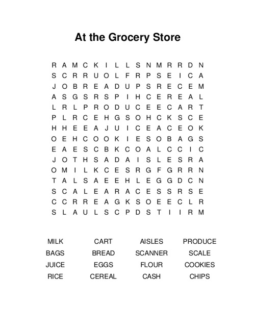 At The Grocery Store Word Search
