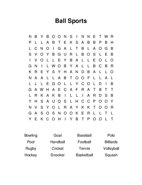 Ball Sports Word Search Puzzle