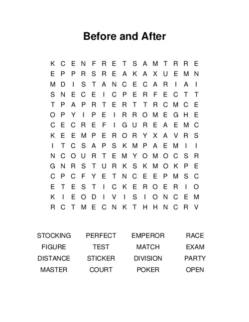 Before and After Word Search Puzzle