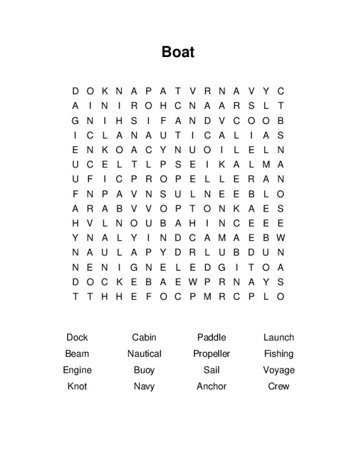 Boat Word Search Puzzle