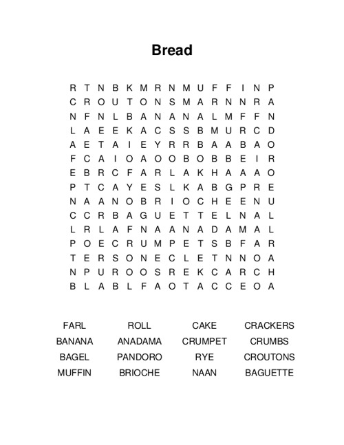 Bread Word Search Puzzle