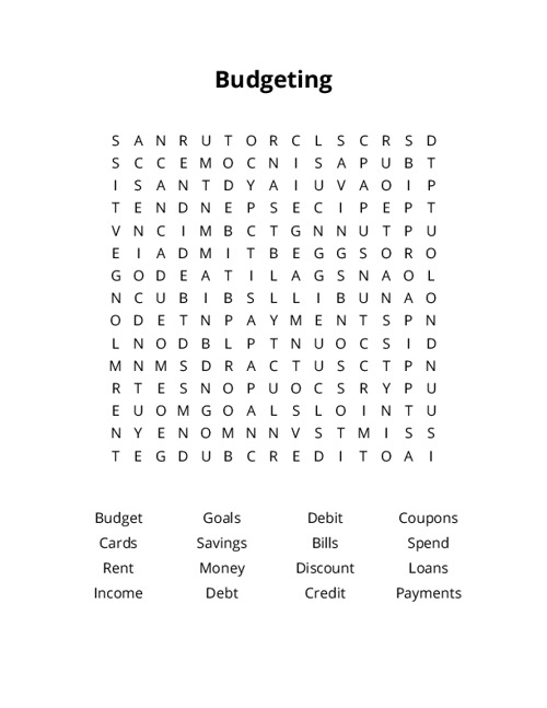 Budgeting Word Search Puzzle
