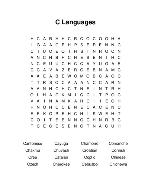 C Languages Word Search Puzzle