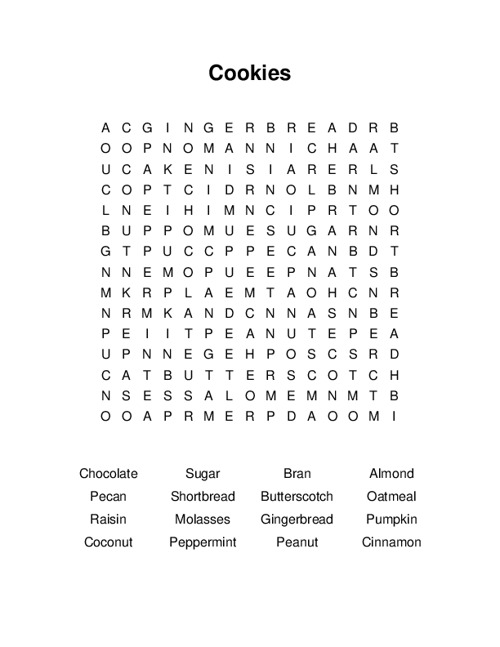 Cookies Word Search Puzzle