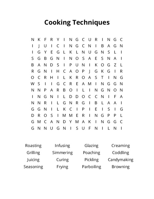 Cooking Techniques Word Search Puzzle
