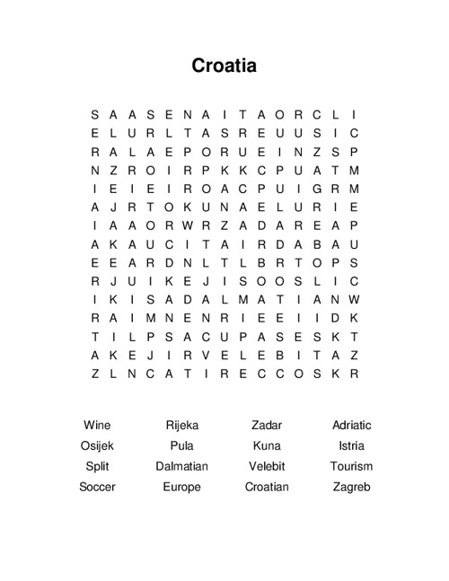 Croatia Word Search Puzzle