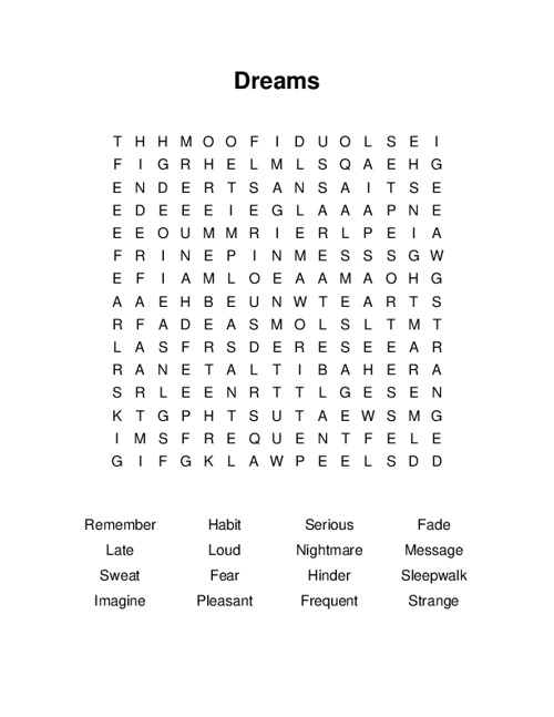Dreams Word Search Puzzle