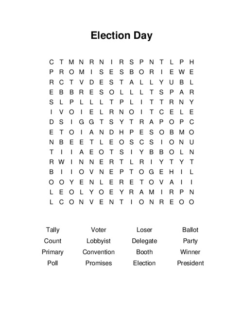 Election Day Word Search Puzzle