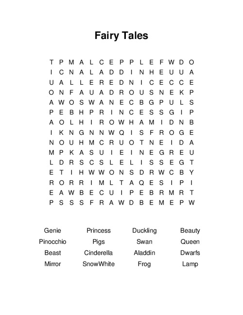 Fairy Tales Word Search Puzzle