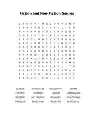 Fiction and Non-Fiction Genres Word Search Puzzle