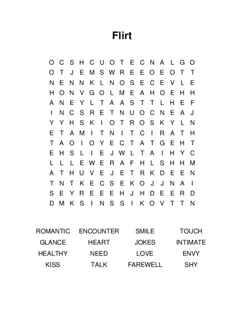 Flirt Word Search Puzzle