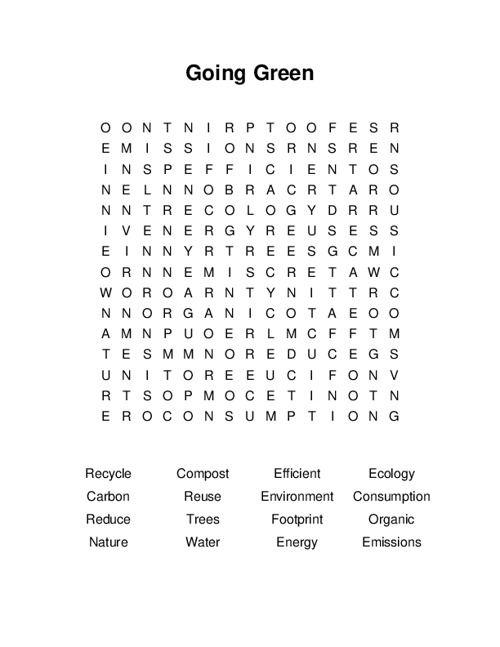 Going Green Word Search Puzzle