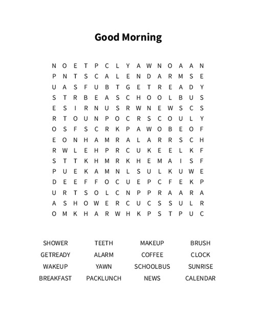 Good Morning Word Search Puzzle