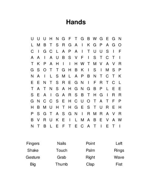 Hands Word Search Puzzle