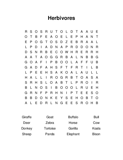Herbivores Word Search Puzzle