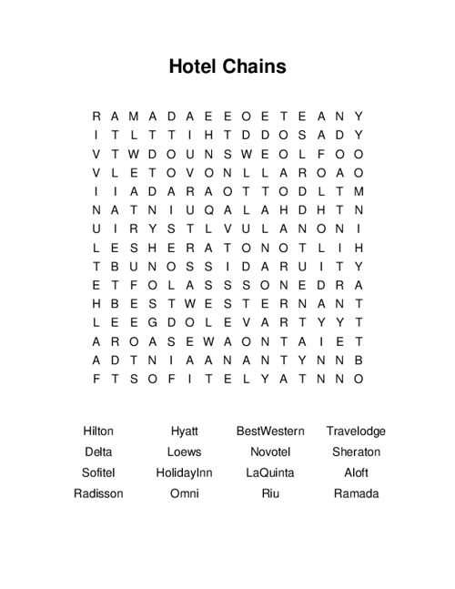 Hotel Chains Word Search Puzzle
