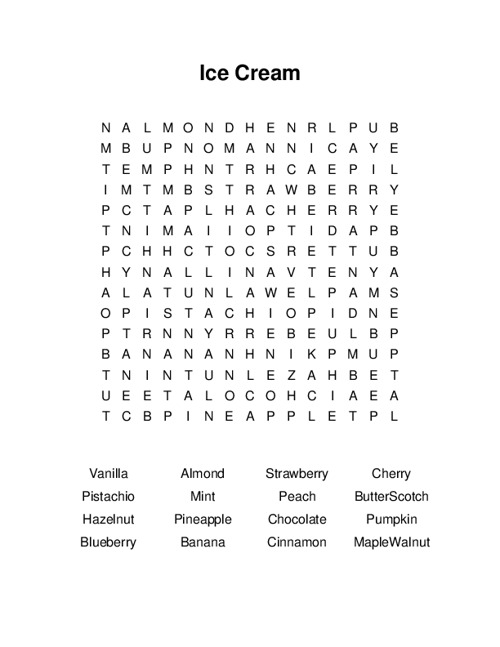Ice Cream Word Search Puzzle
