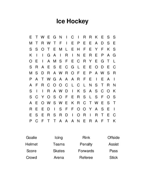 Ice Hockey Word Search Puzzle