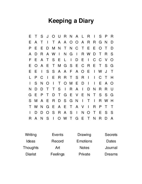 Keeping a Diary Word Search Puzzle