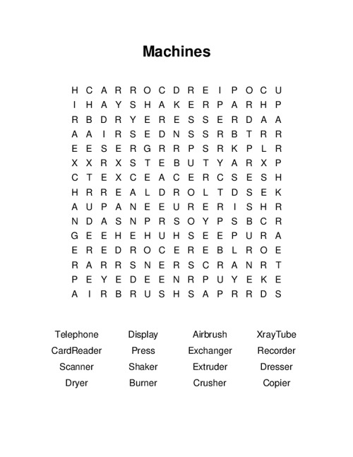 Machines Word Search Puzzle