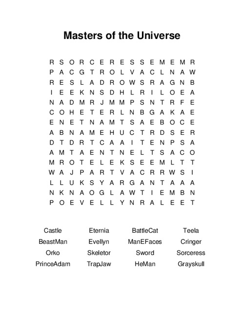 Masters of the Universe Word Search Puzzle