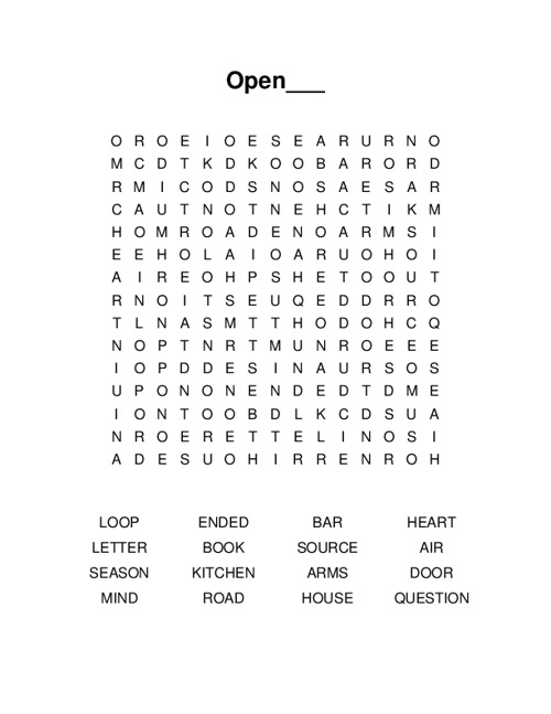 Open ___ Word Search Puzzle