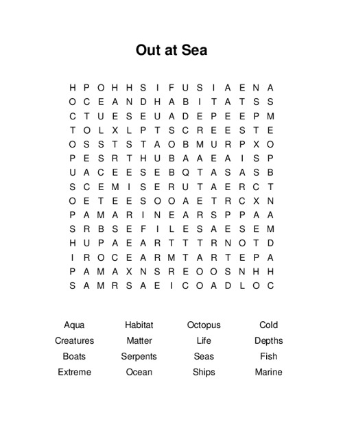 Out at Sea Word Search Puzzle