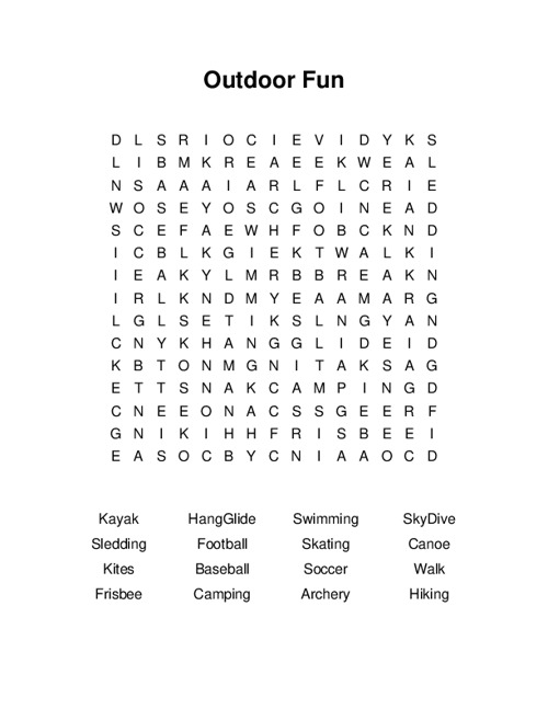 Outdoor Fun Word Search Puzzle