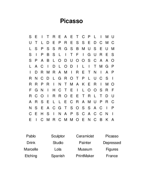 Picasso Word Search Puzzle