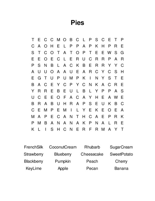 Pies Word Search Puzzle