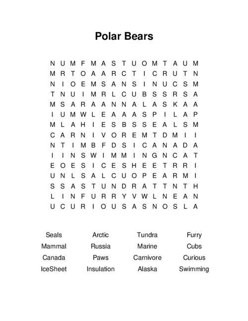 Polar Bears Word Search Puzzle