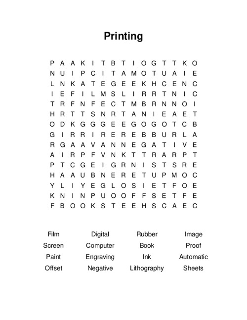 Printing Word Search Puzzle