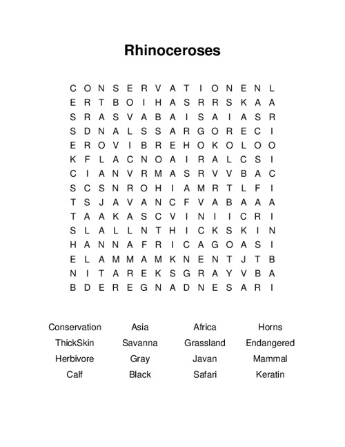 Rhinoceroses Word Search Puzzle