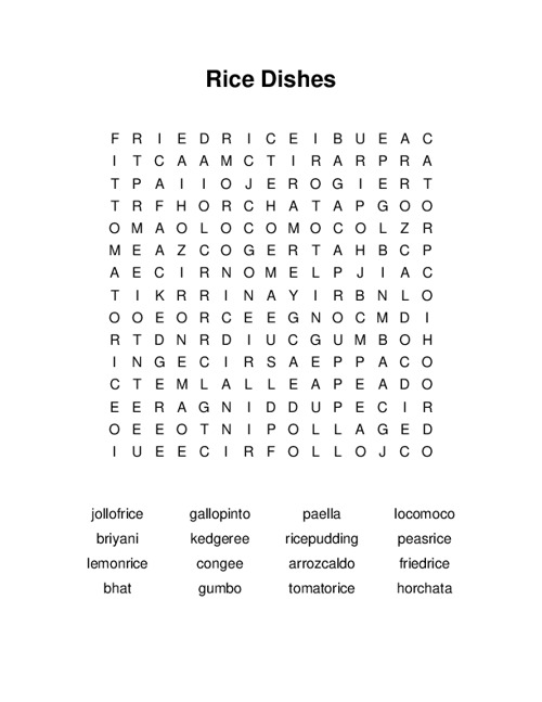 Rice Dishes Word Search Puzzle