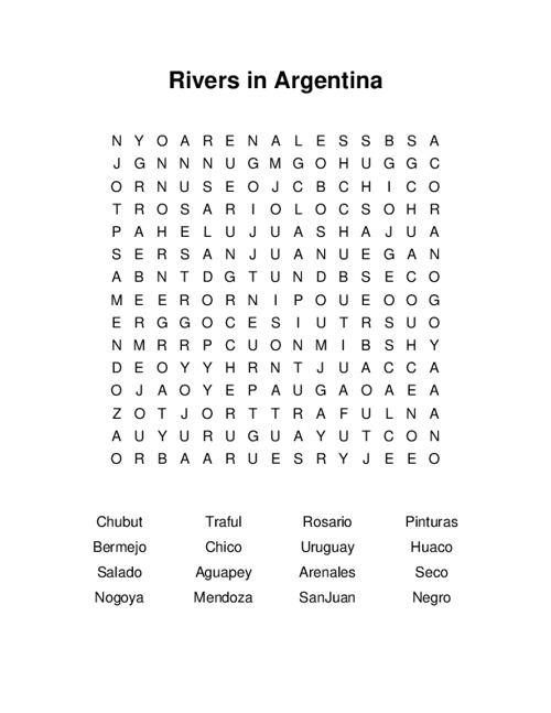 Rivers in Argentina Word Search Puzzle