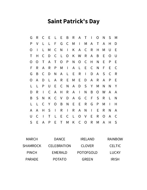 Saint Patricks Day Word Search Puzzle