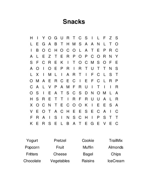 Snacks Word Search Puzzle