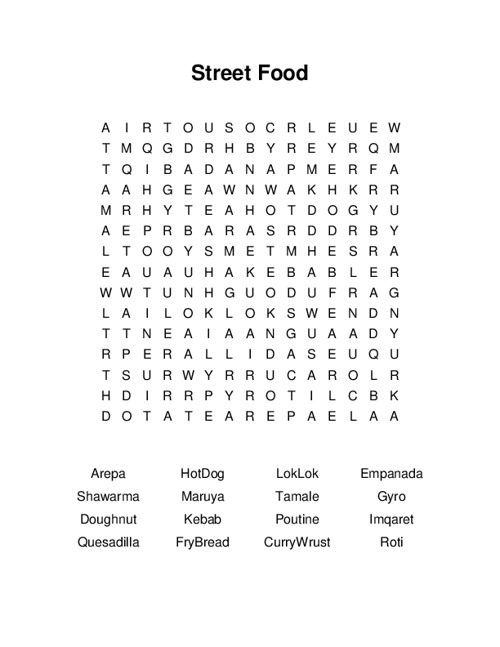Street Food Word Search Puzzle