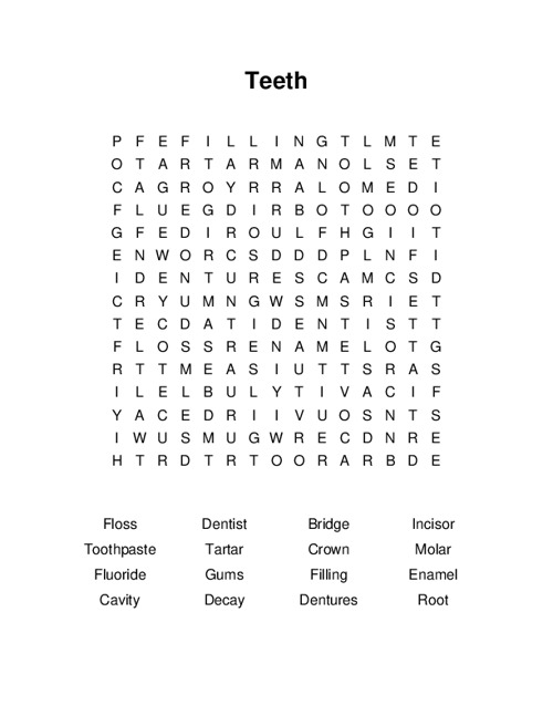 Teeth Word Search Puzzle