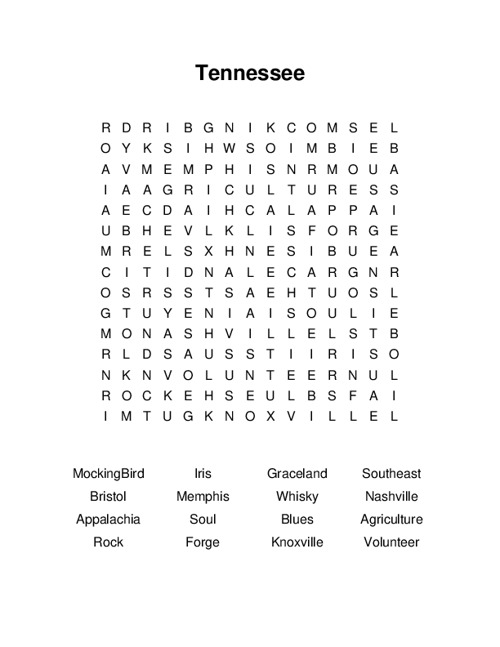 Tennessee Word Search Puzzle